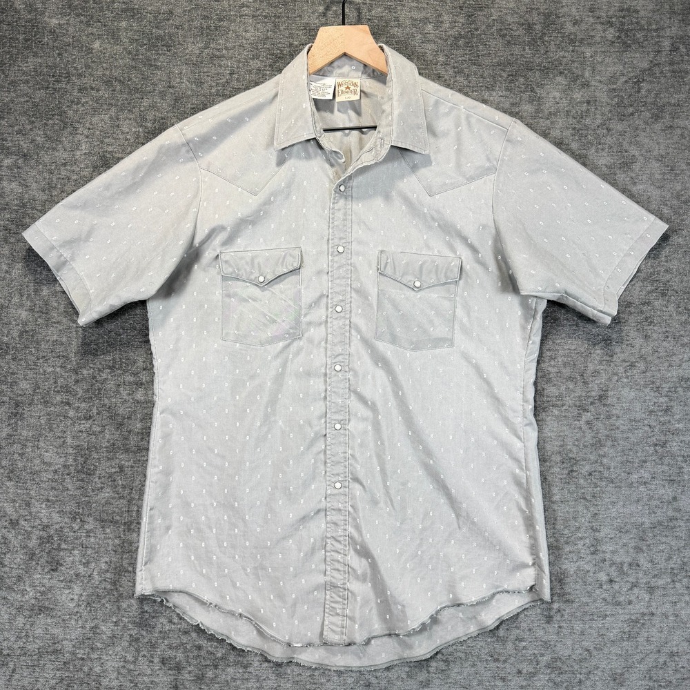 Vintage Western Frontier Shirt Mens L Gray Geometric Pearl Snap USA Cowboy